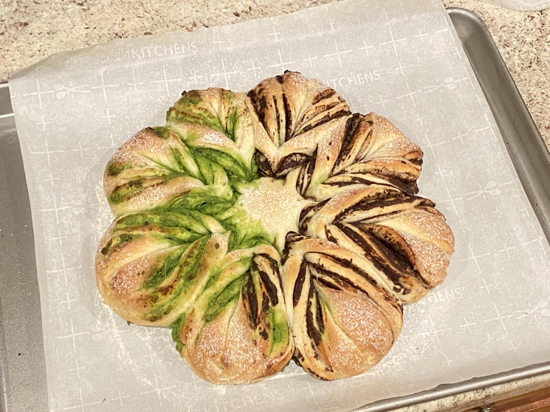 抹茶奶酥❄️圣诞雪花面包｜一次发酵