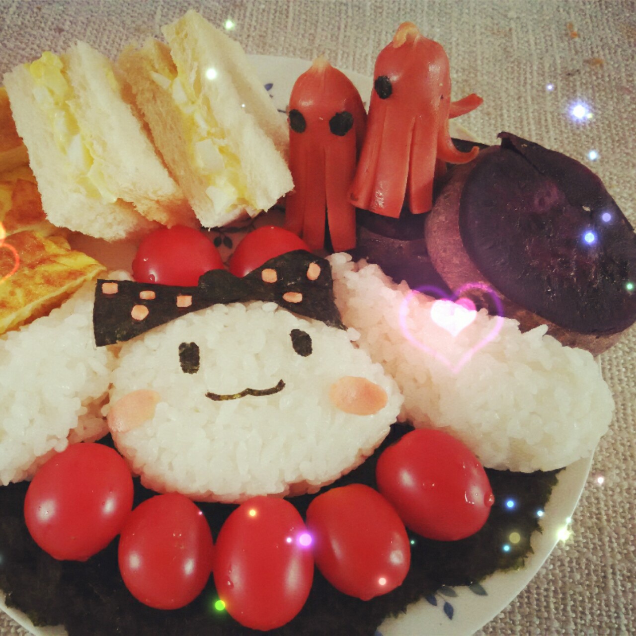 小兔水玉蝴蝶结便当