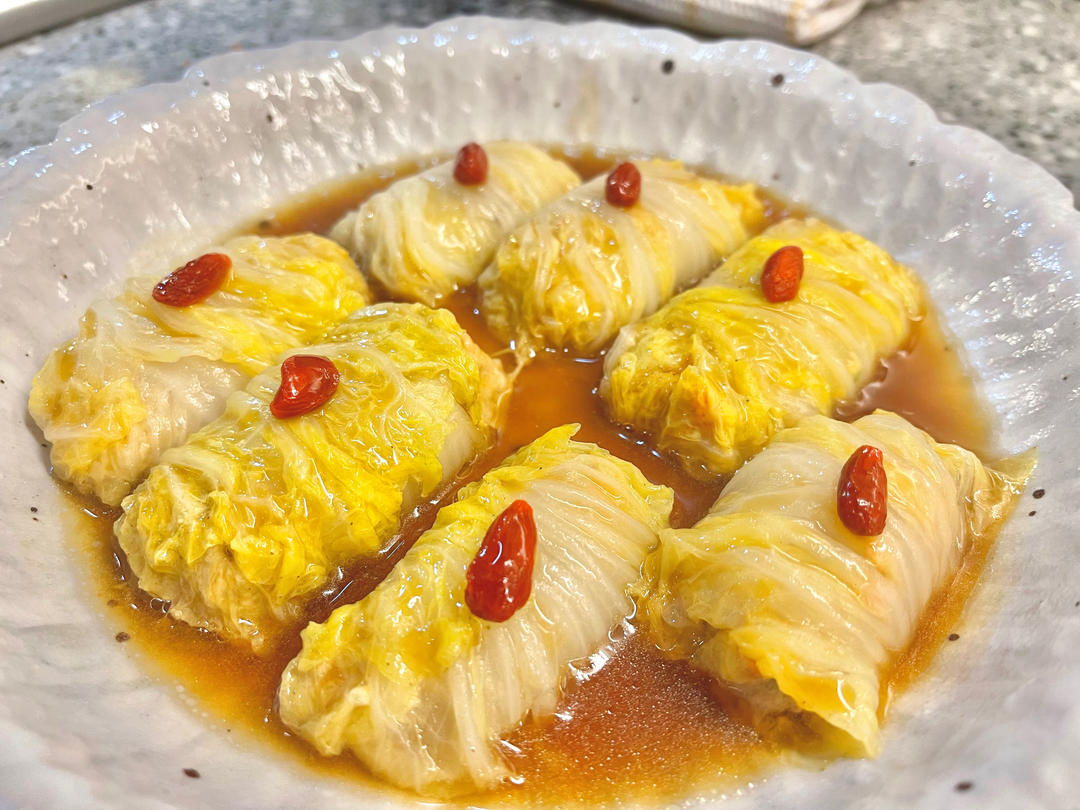 超高颜值的素食美味——翡翠白菜卷（多动图，孔瑶的食谱）