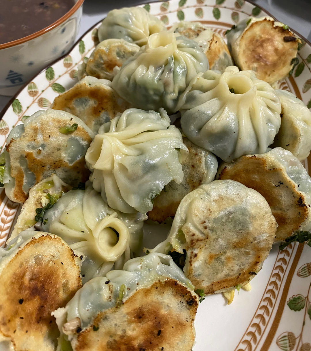 香菇油菜素馅水煎包（饺子皮版）