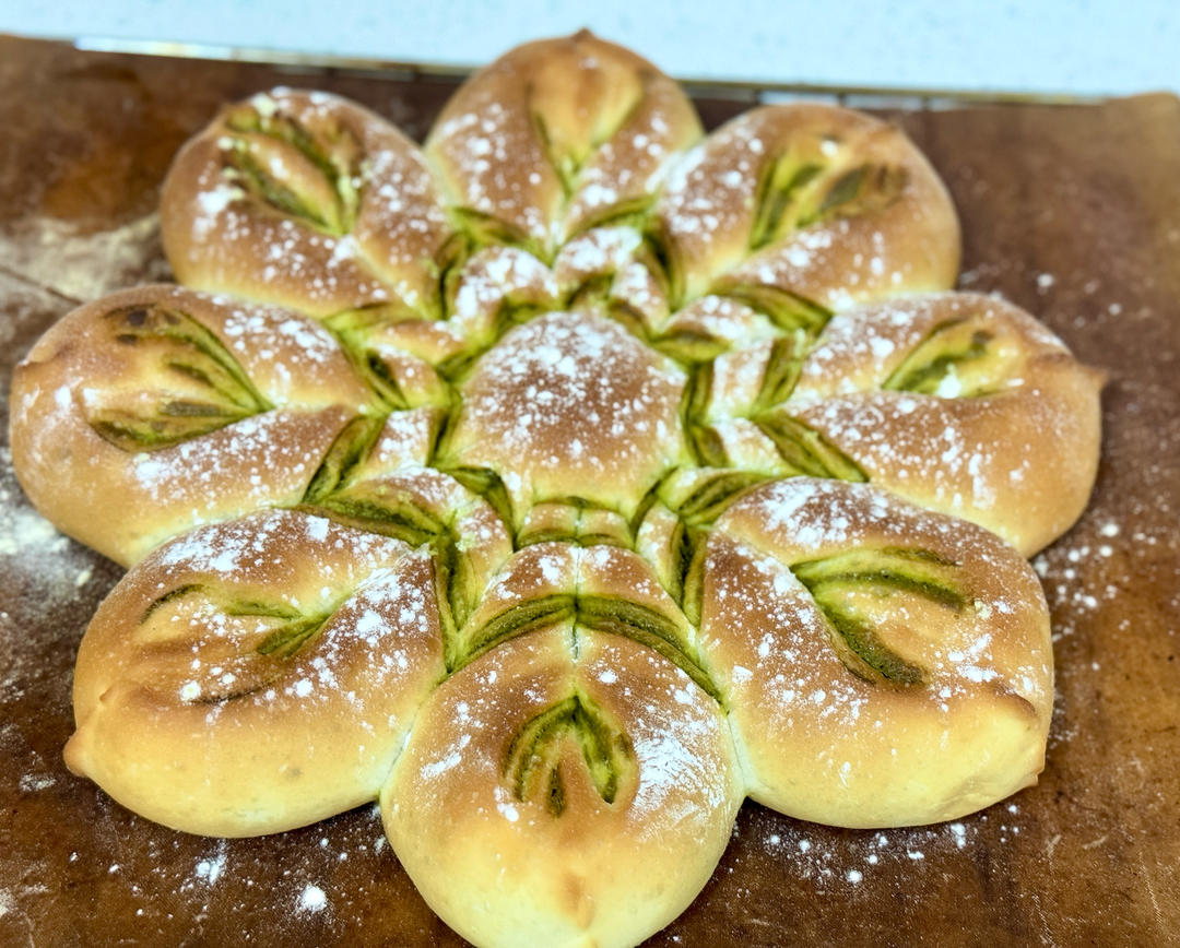 抹茶奶酥❄️圣诞雪花面包｜一次发酵