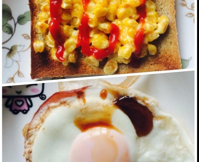 玉米烤吐司，火腿煎蛋的做法