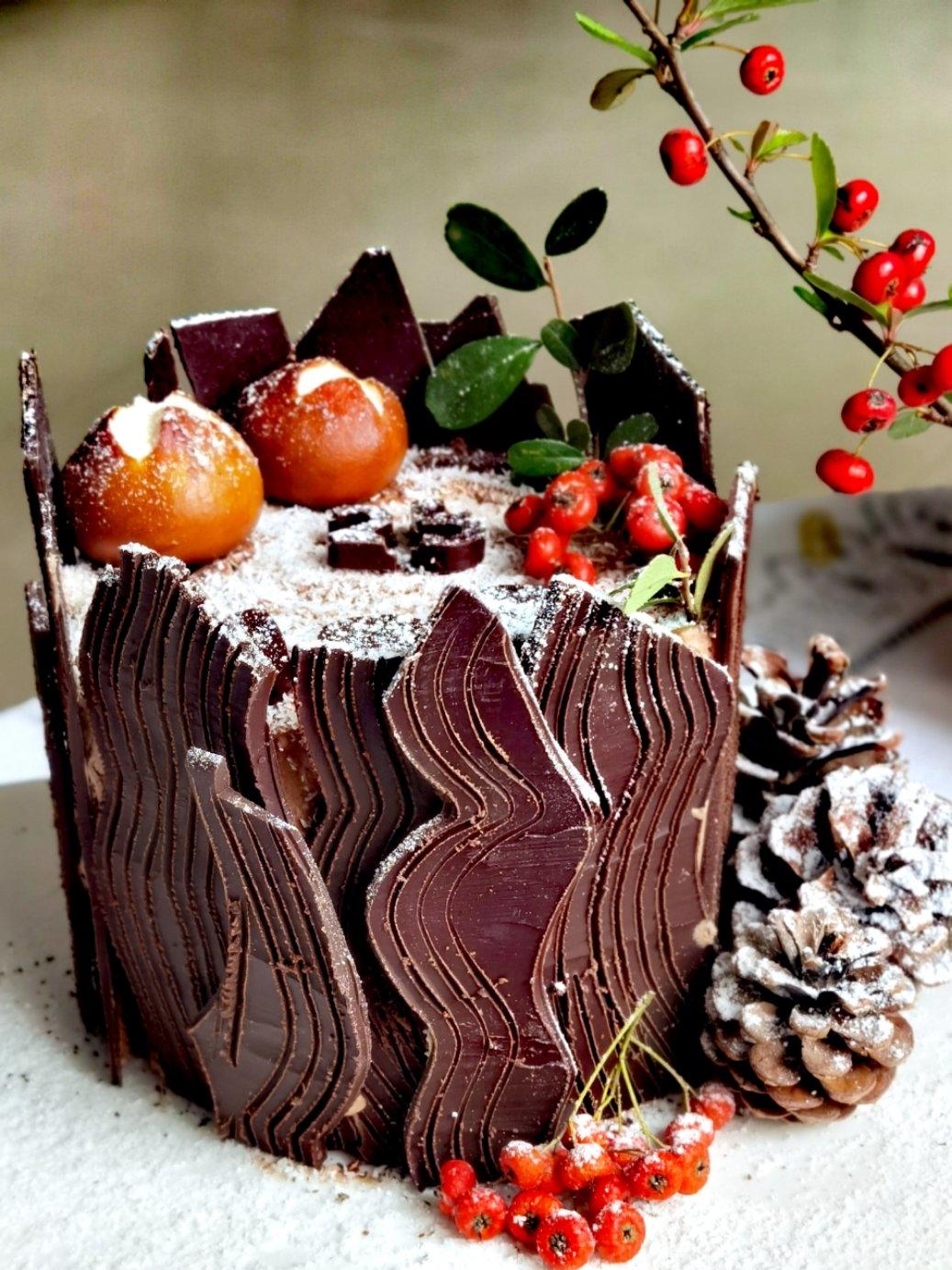 【圣诞树桩蛋糕】