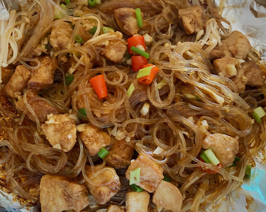 不用洗锅的美食！锡纸🐔胸肉焗粉丝！低卡低卡！！