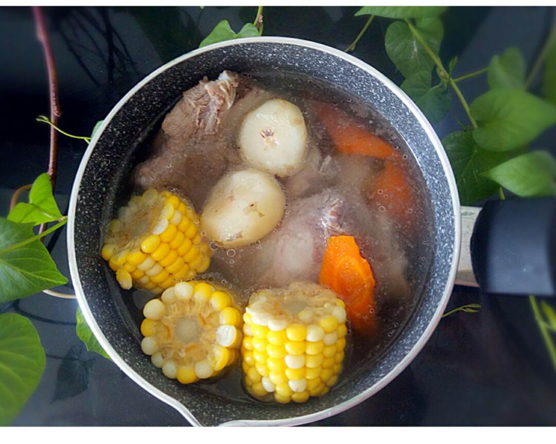 玉米红萝卜马蹄龙骨汤的做法