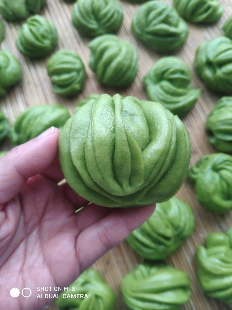 菠菜汁花卷(一次发酵 可甜可咸 )附两种花卷整形视频