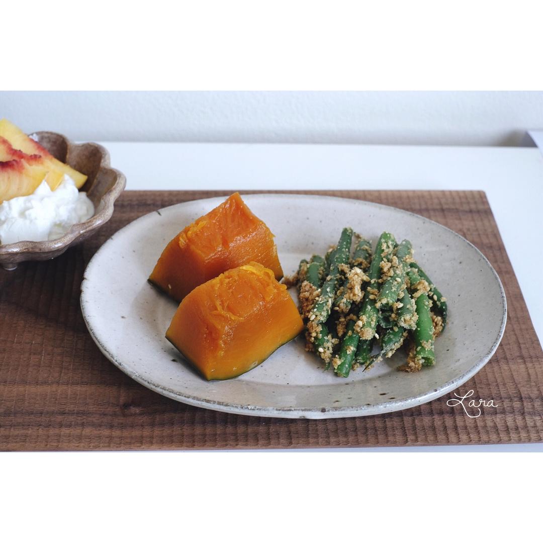 日式煮南瓜&芝麻拌豆角凉菜