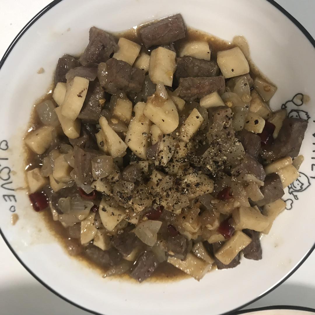 家常菜~杏鲍菇烧牛肉粒