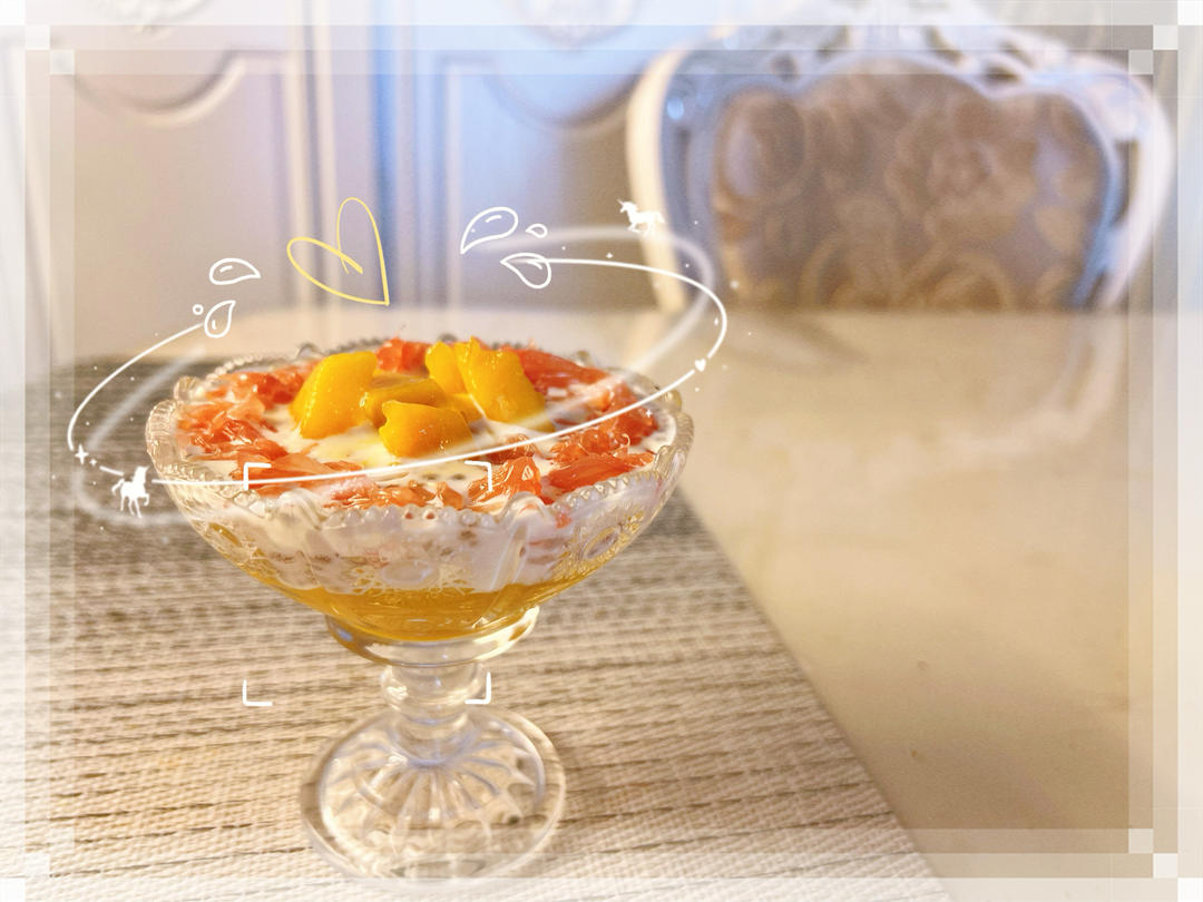 港式甜品——杨枝甘露(芒果西米露)附芒果花切法
