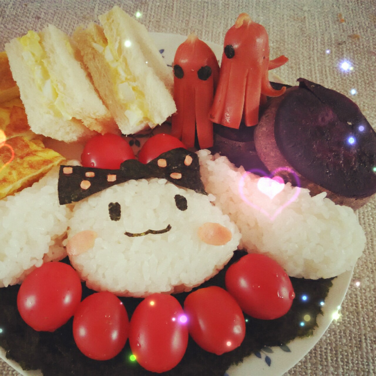 小兔水玉蝴蝶结便当