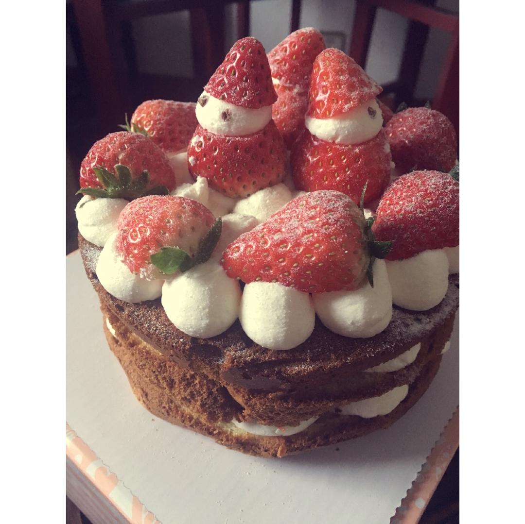 圣诞草莓雪人 红丝绒戚风裸蛋糕