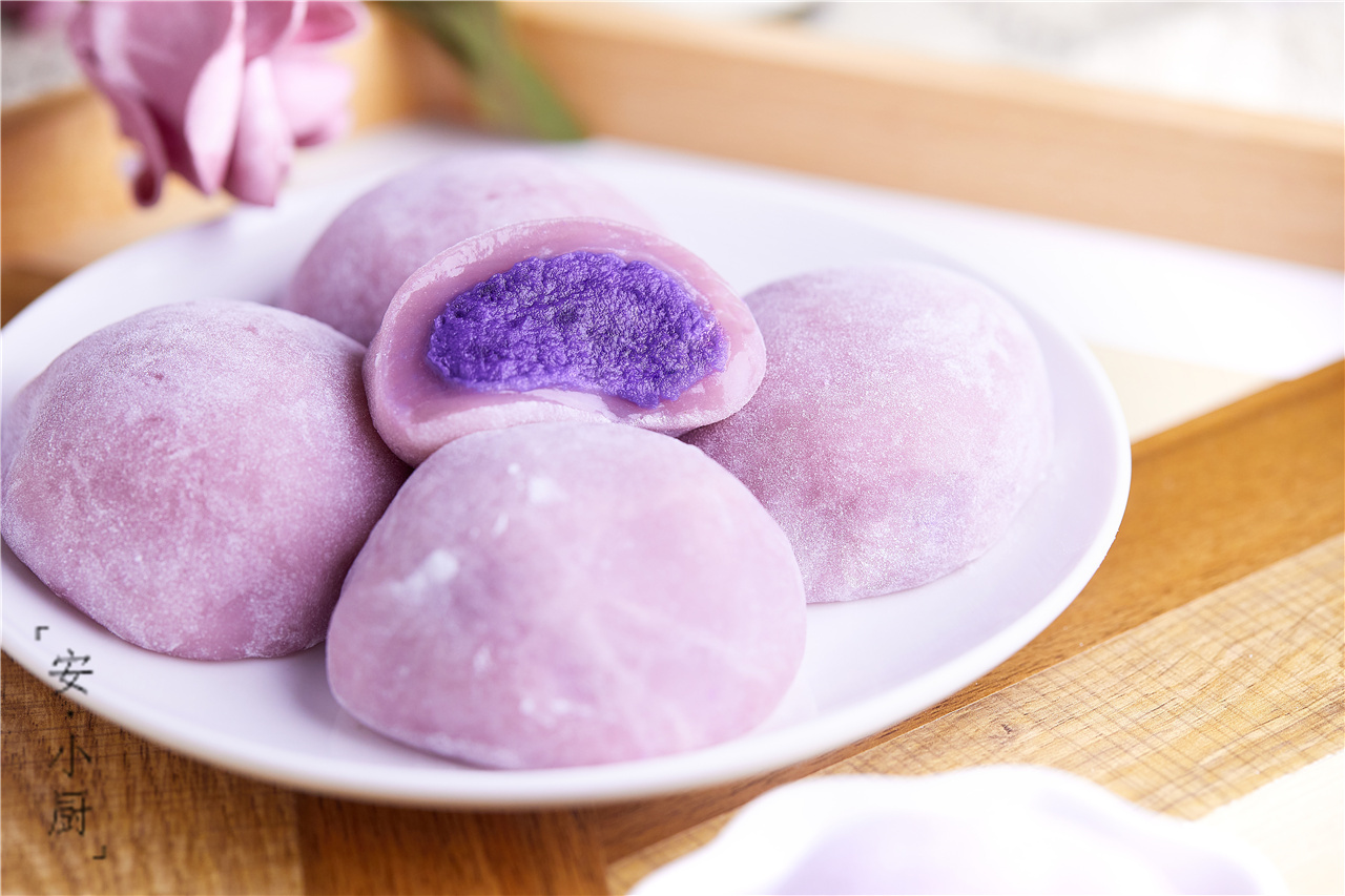 低卡紫薯糯米糍 无色素免淡奶油版的做法