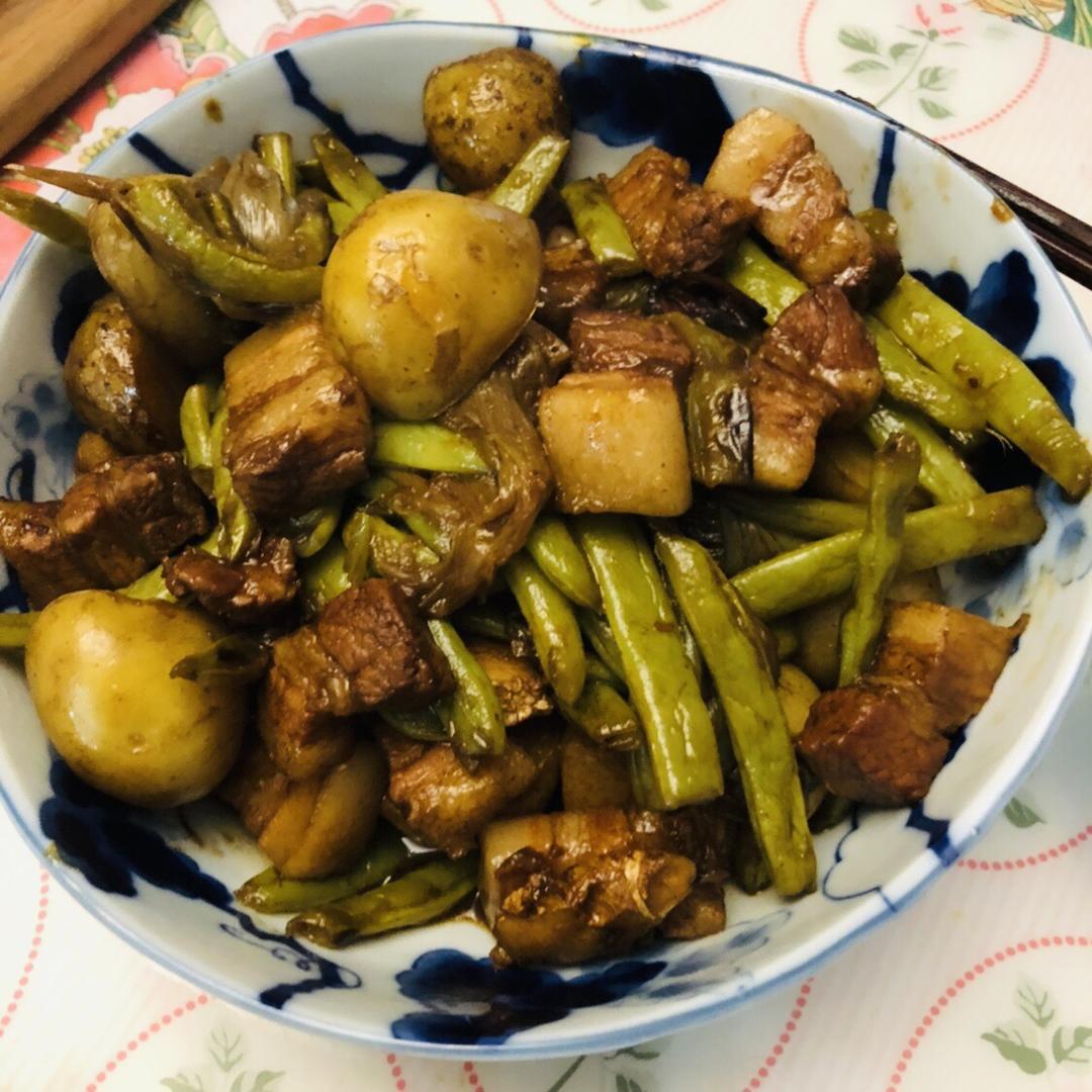 红烧肉炖豆角
