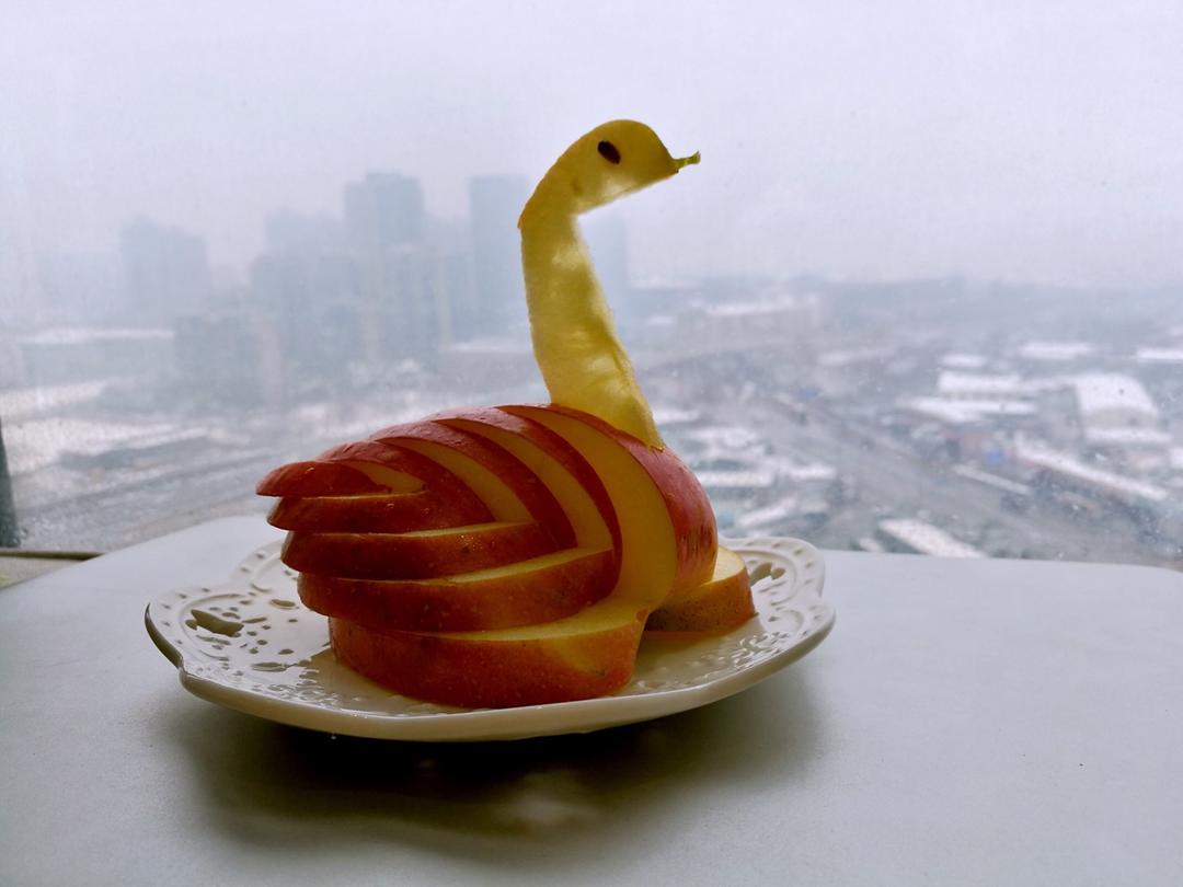 爱笑的卷卷兔做的天鹅苹果