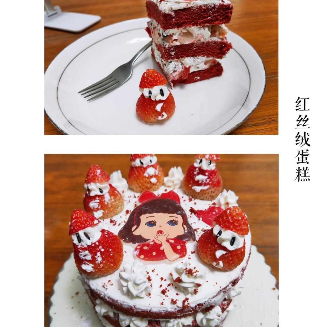 圣诞草莓雪人 红丝绒戚风裸蛋糕