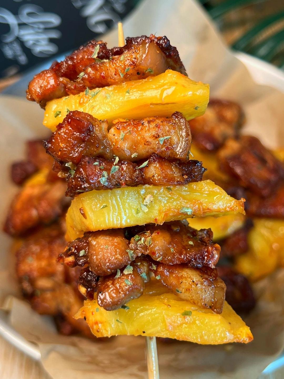 解腻又好吃，空气炸锅版菠萝烤五花肉