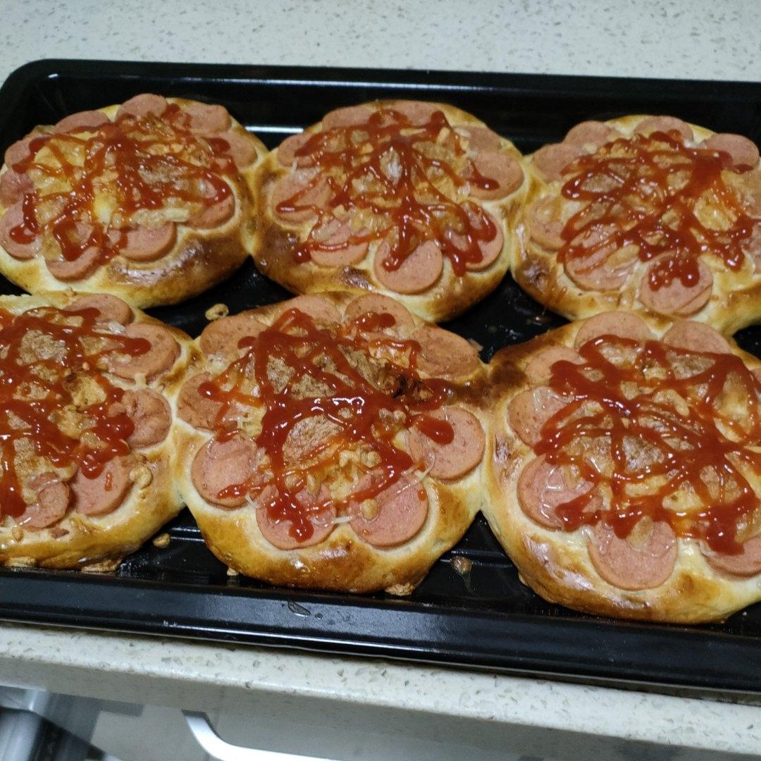 🍕快手简单｜一次发酵｜可可爱爱火腿披萨小面包｜学生早餐