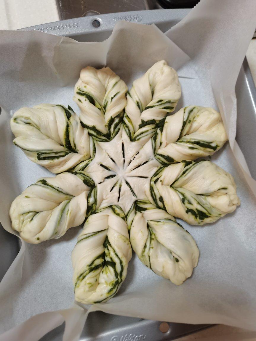 抹茶奶酥❄️圣诞雪花面包｜一次发酵