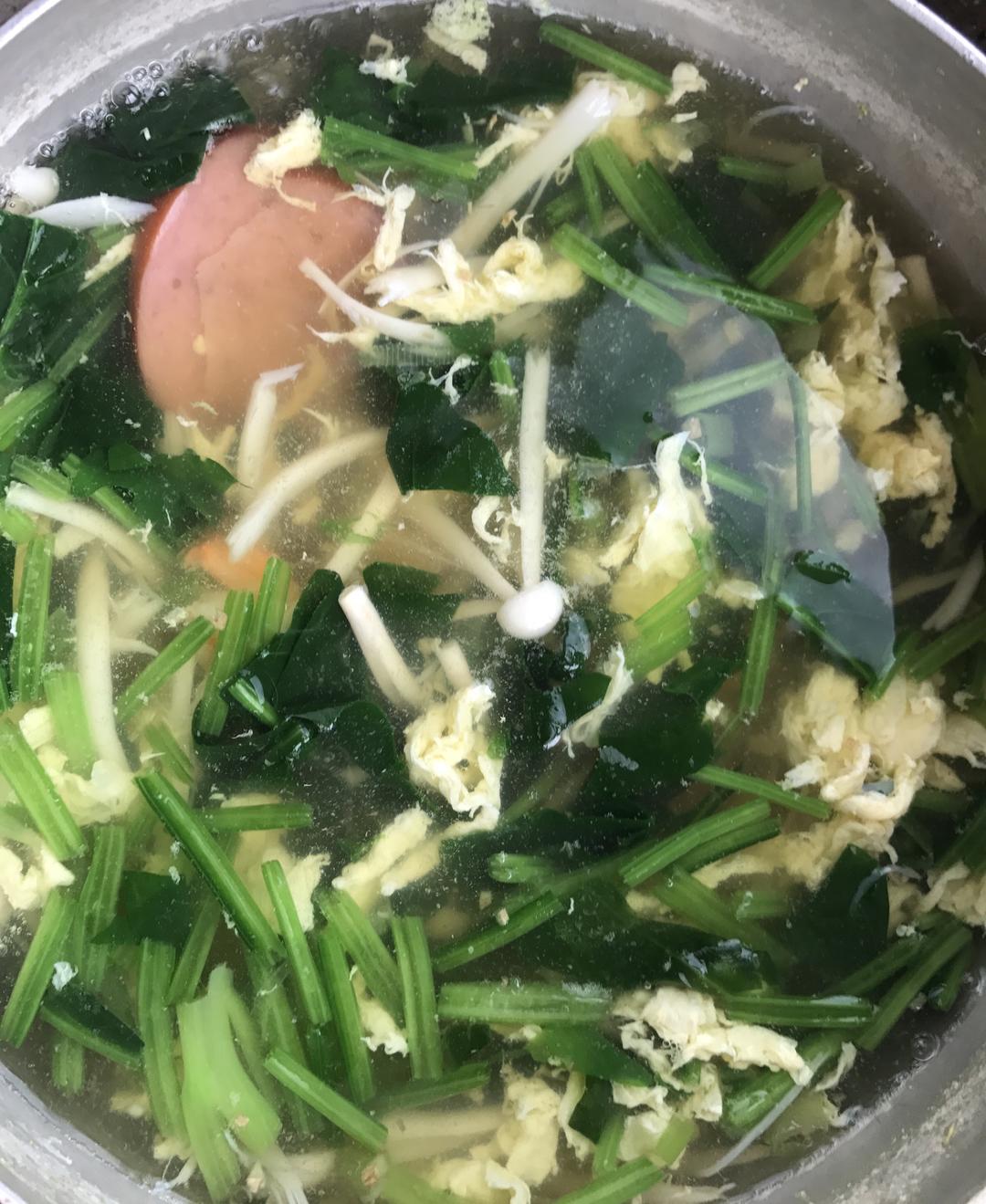 海鲜菇虾仁菠菜汤