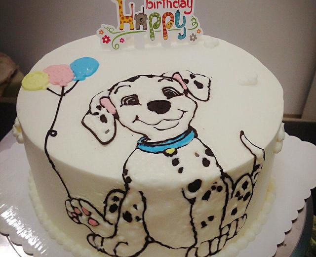 斑点狗手绘蛋糕（糯米纸转印）