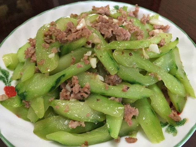 青瓜茄子丝炒肉末