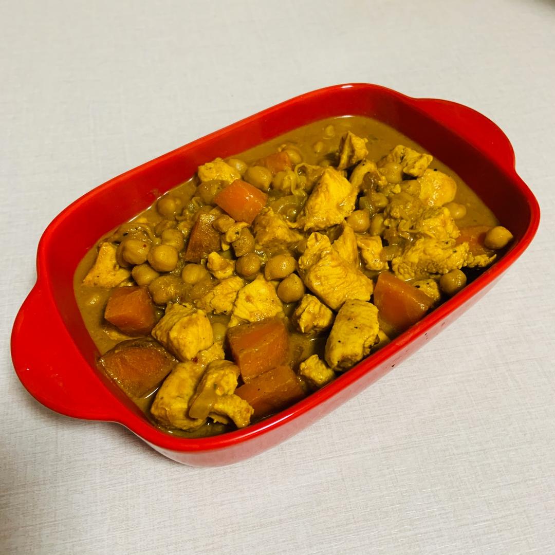金针菇咖喱鸡炖鹰嘴豆【健康一锅端】