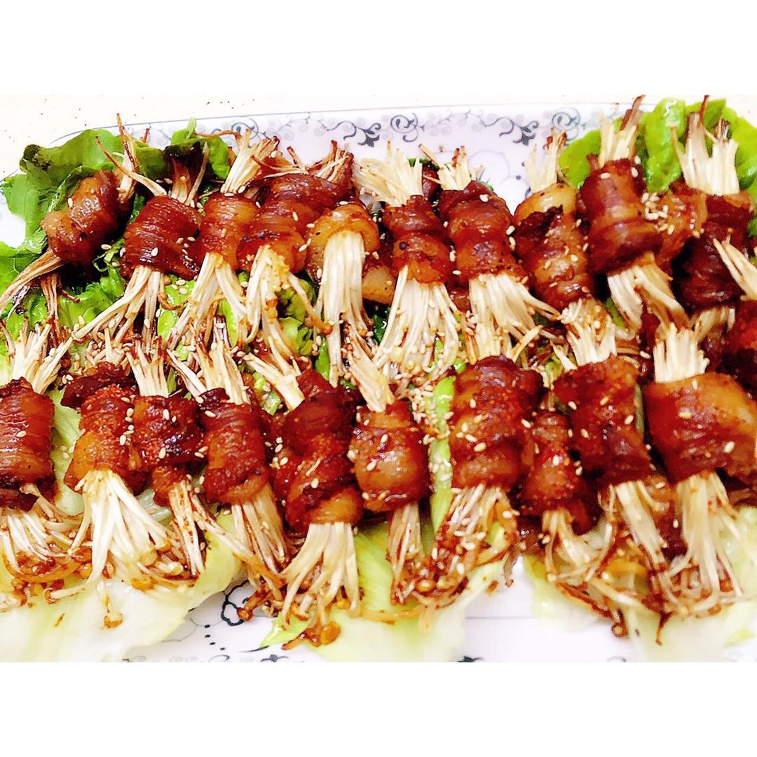 豆小妈做的烤五花肉(五花肉 金针菇)