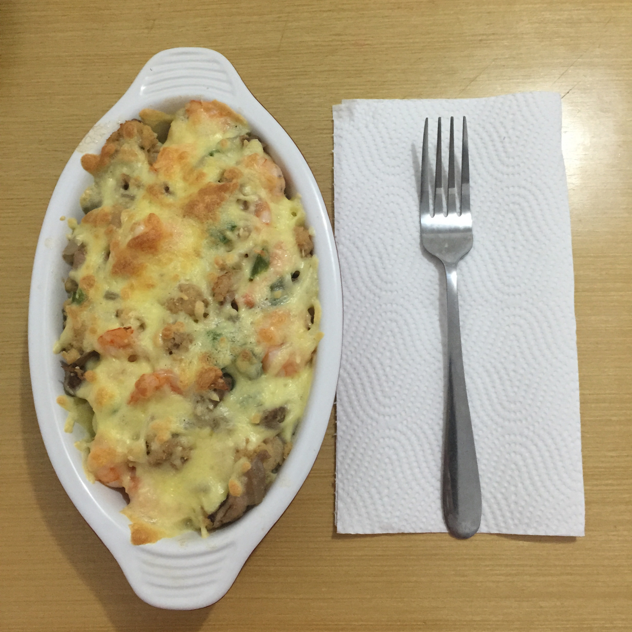 鲜虾培根芝士焗饭