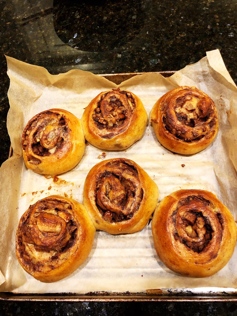 椰子油全麦免揉核桃肉桂卷【轻卡小食】——懒癌晚期版