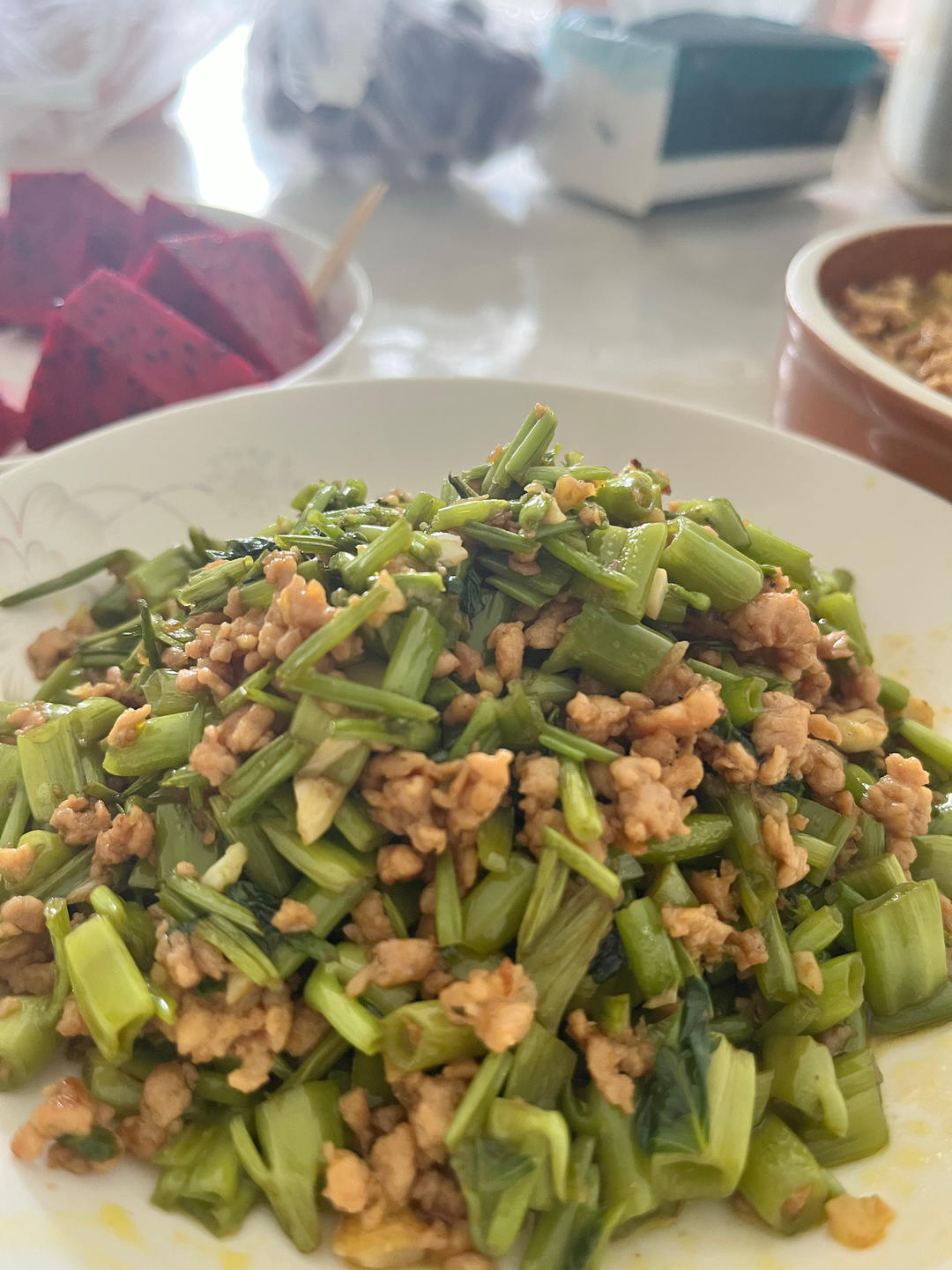 空心菜梗炒肉末