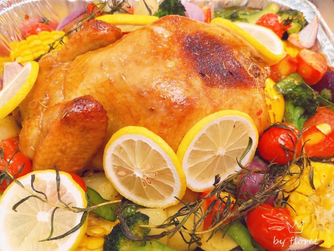 感恩节柠檬百里香烤鸡配蔬菜（圣诞烤鸡通用食谱）