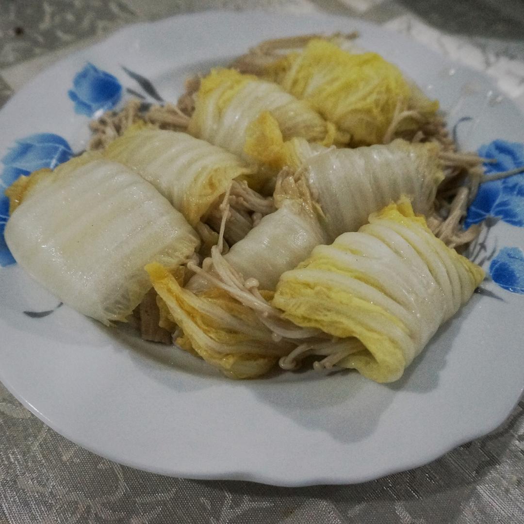 无油娃娃菜卷金针菇