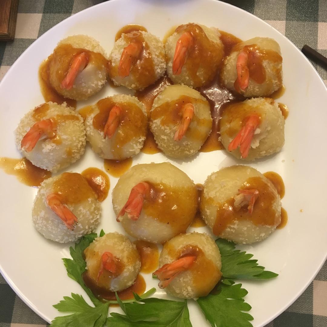 土豆泥鲜虾球