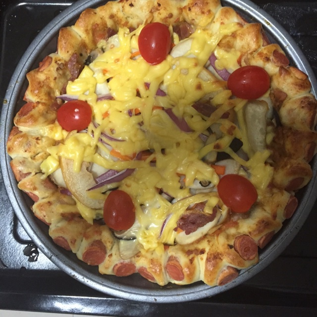 蘑菇火腿心花边比萨