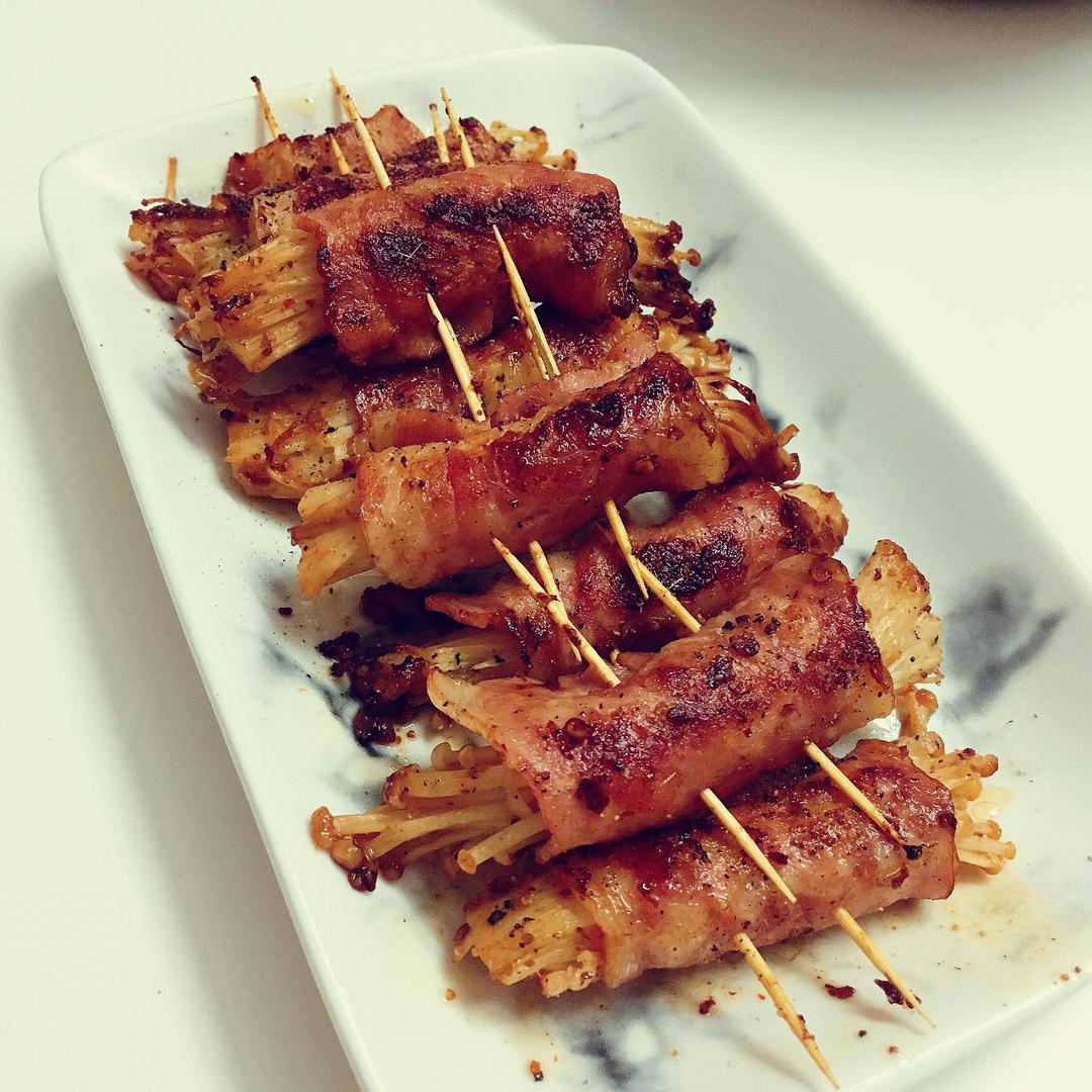 香煎培根金针菇卷