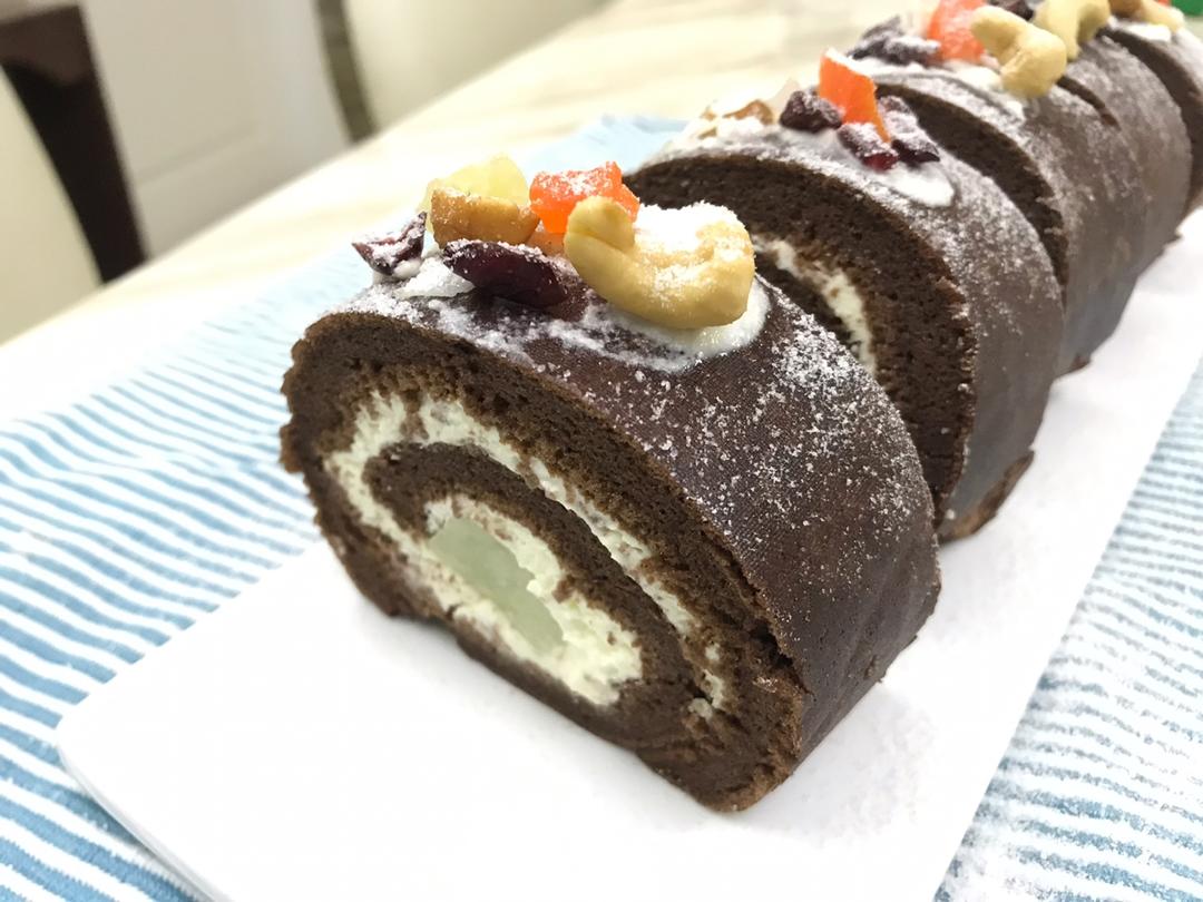 抹茶奶冻可可蛋糕卷