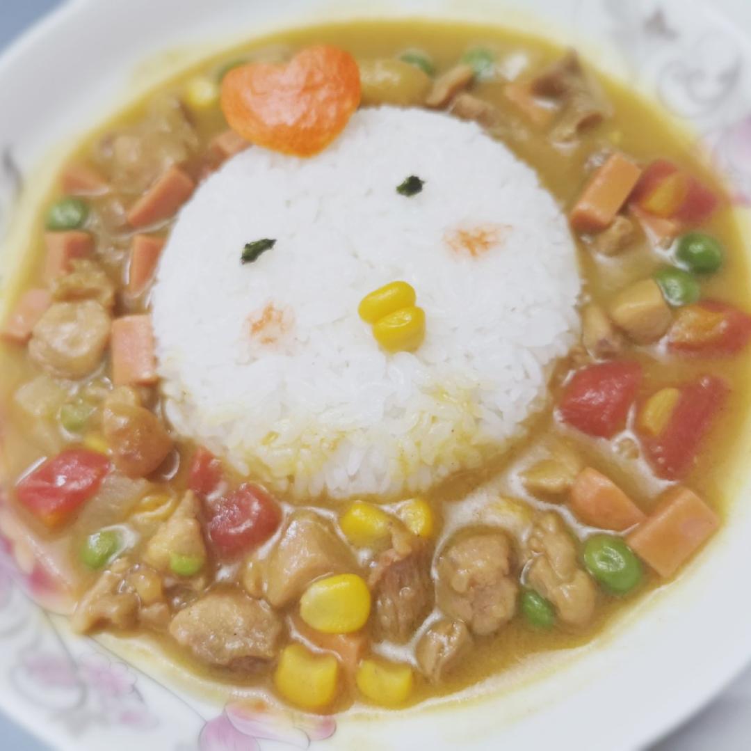 人见人爱花见花开🐤         三只小鸡日式咖喱饭