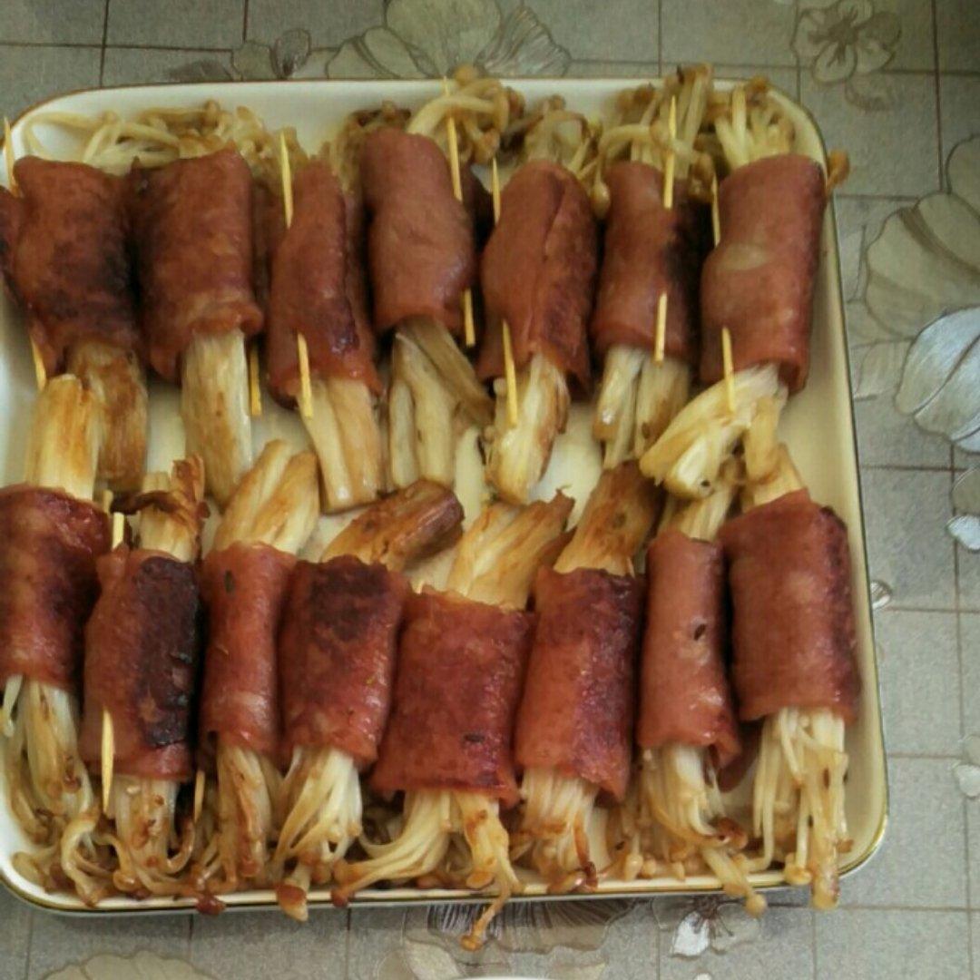 香煎培根金针菇卷