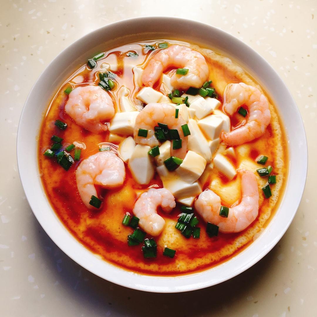 虾仁豆腐蒸水蛋