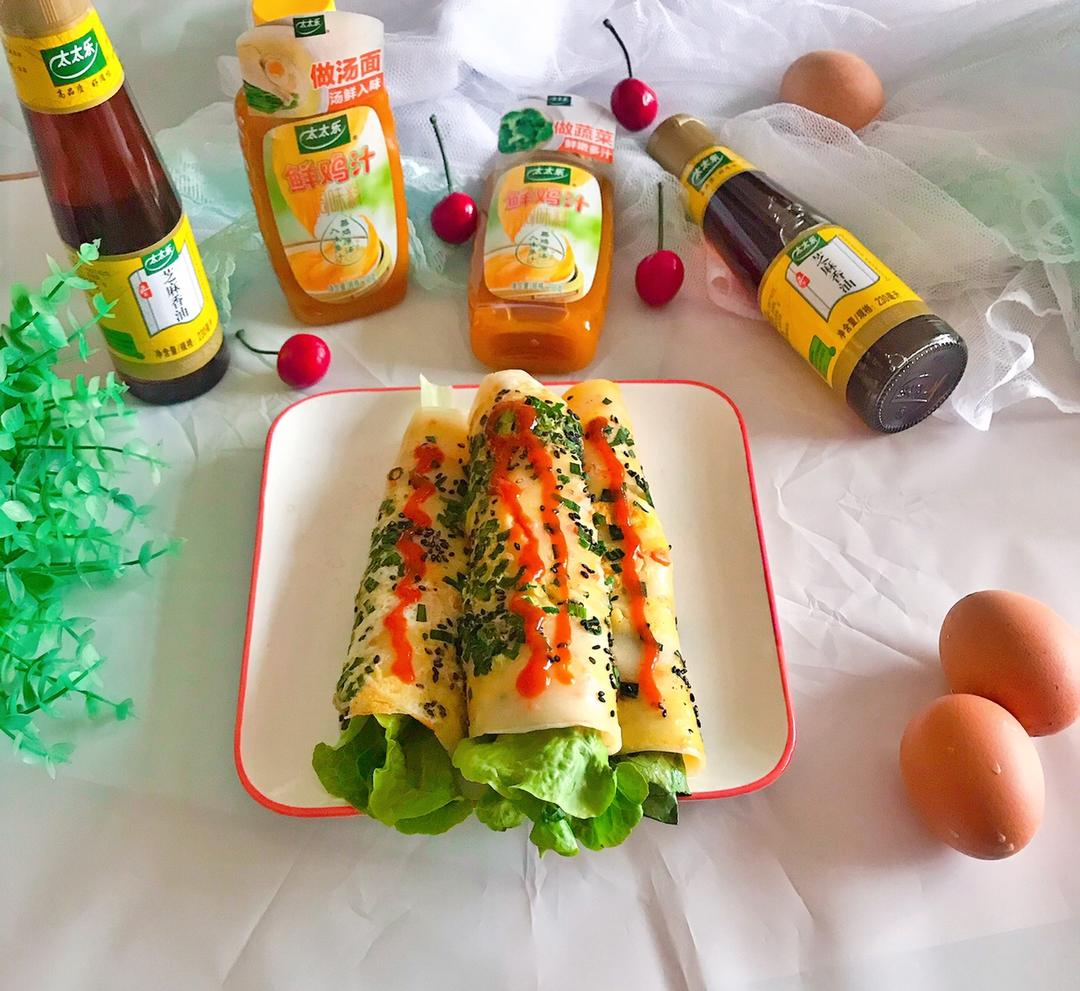 🥚鸡蛋煎饼🥞+太太乐鲜鸡汁芝麻香油的做法