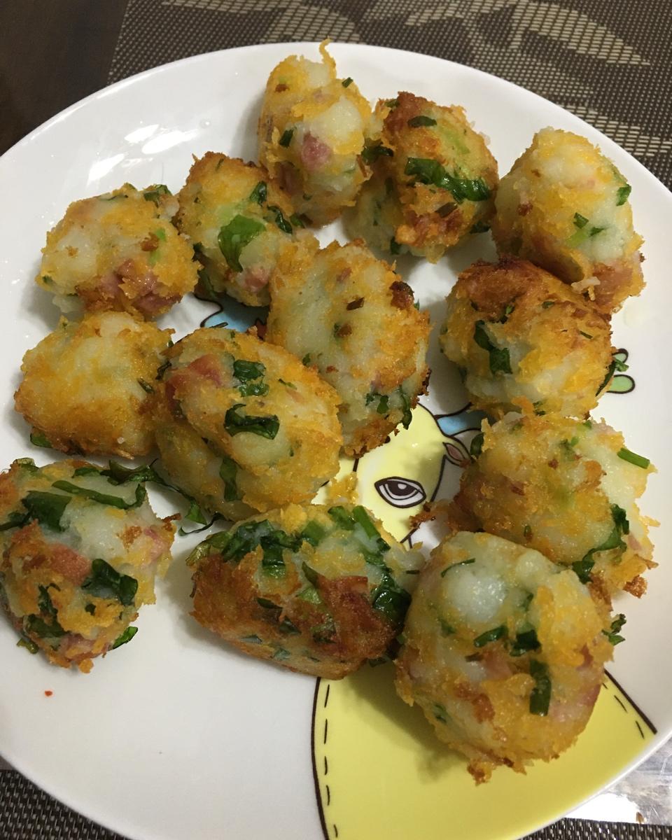 虾仁土豆泥饼球【煎或炸😋】