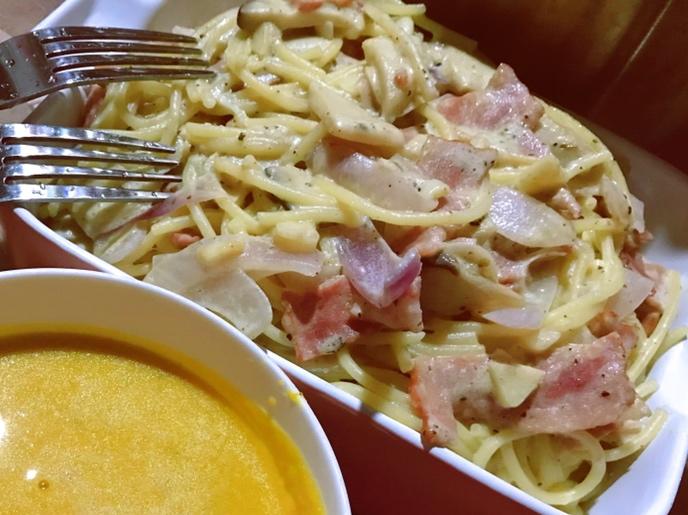 白汁蘑菇培根意粉