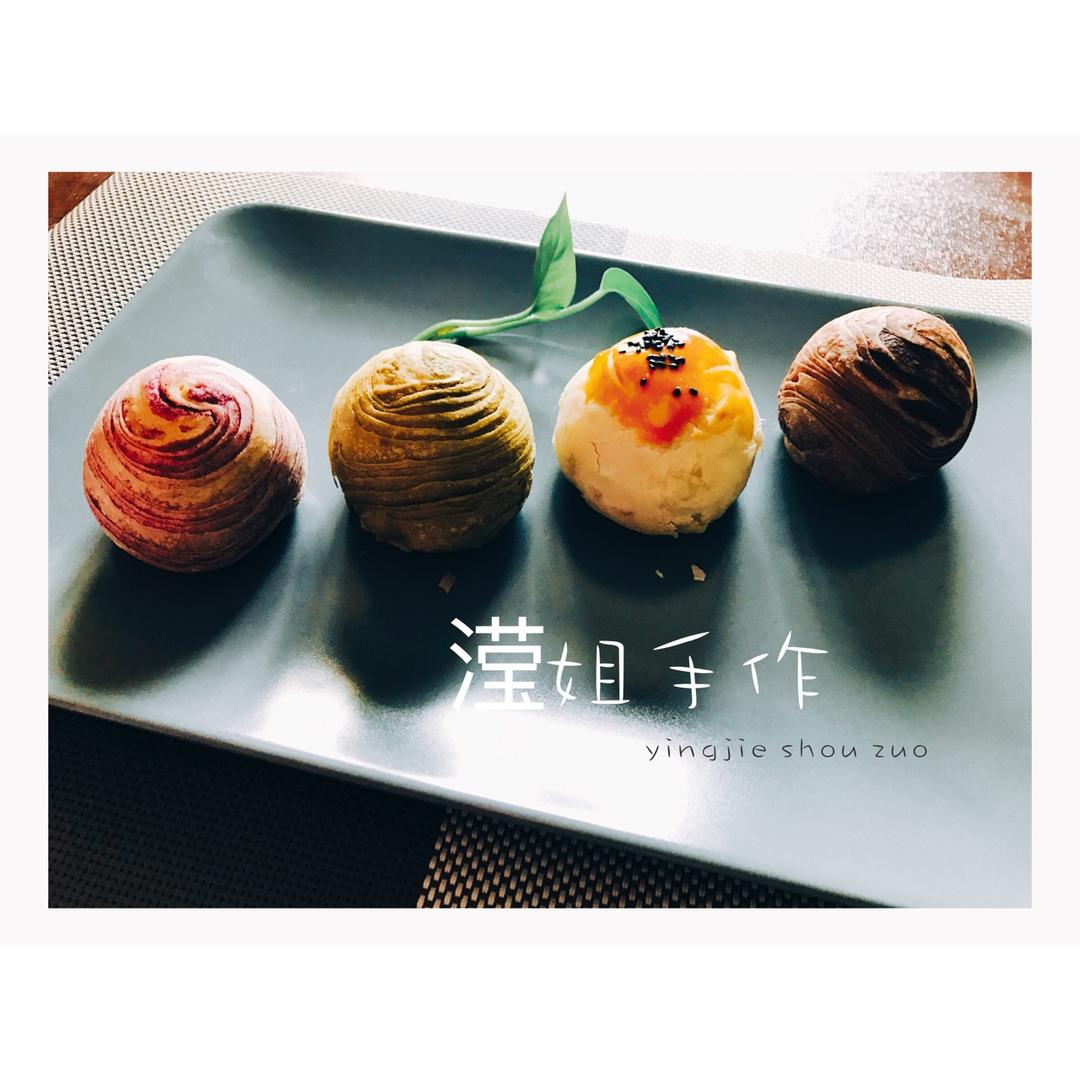 蛋黄酥~紫薯、抹茶、原味~花好月圆，中秋快乐~内附一次做六色蛋黄酥方法~