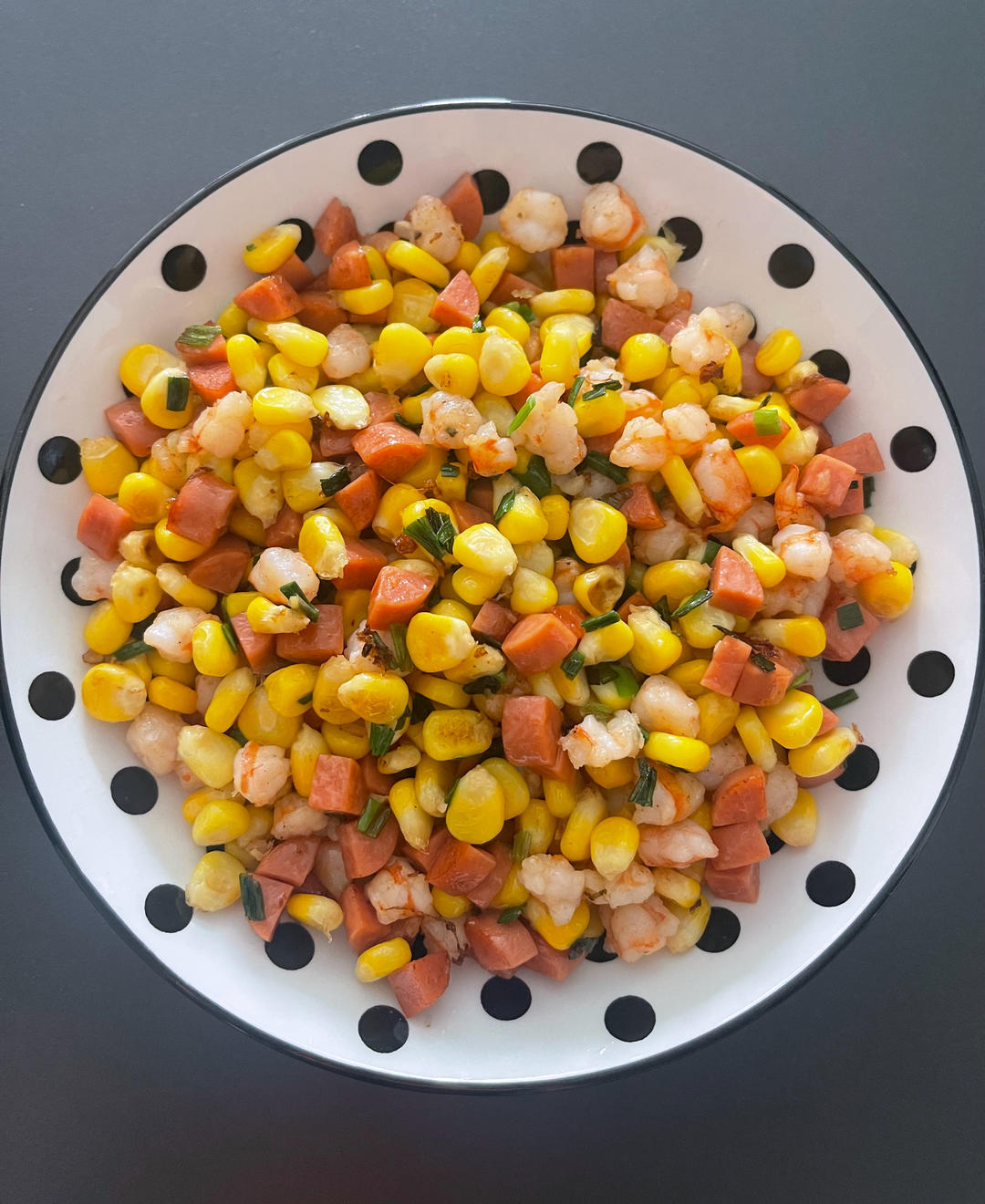 玉米火腿肠炒虾仁