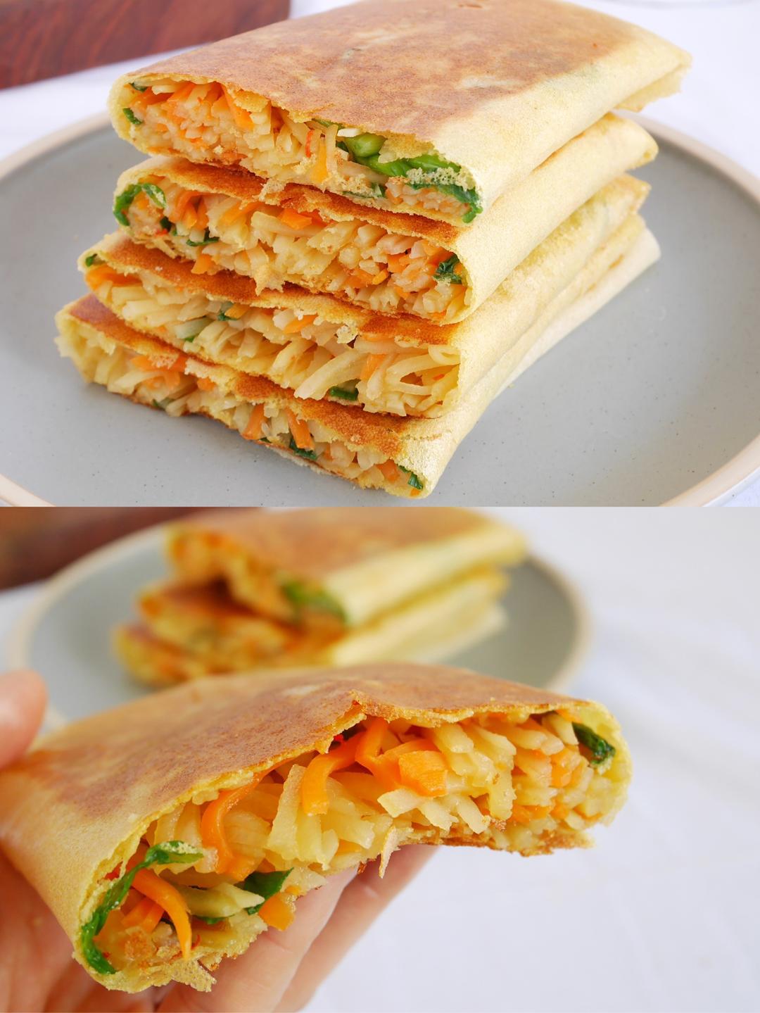 不揉面～不烙饼❗️快手版～家常土豆丝卷饼