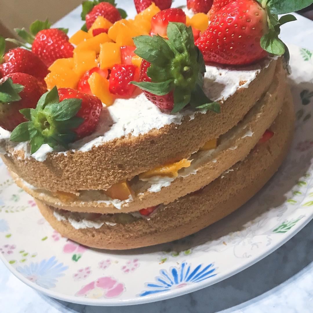 【零失败】不会裱花没关系的水果裸蛋糕 芒果裸蛋糕 完美戚风胚