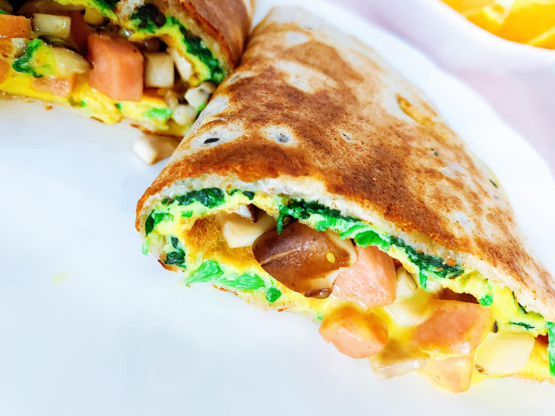 芝士菠菜香肠蛋饼🍳