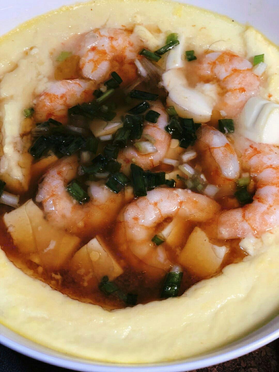 虾仁豆腐蒸水蛋