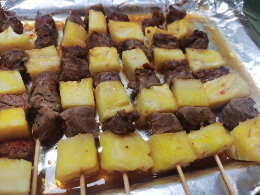 减脂期也可以吃的空气炸锅版菠萝牛肉串