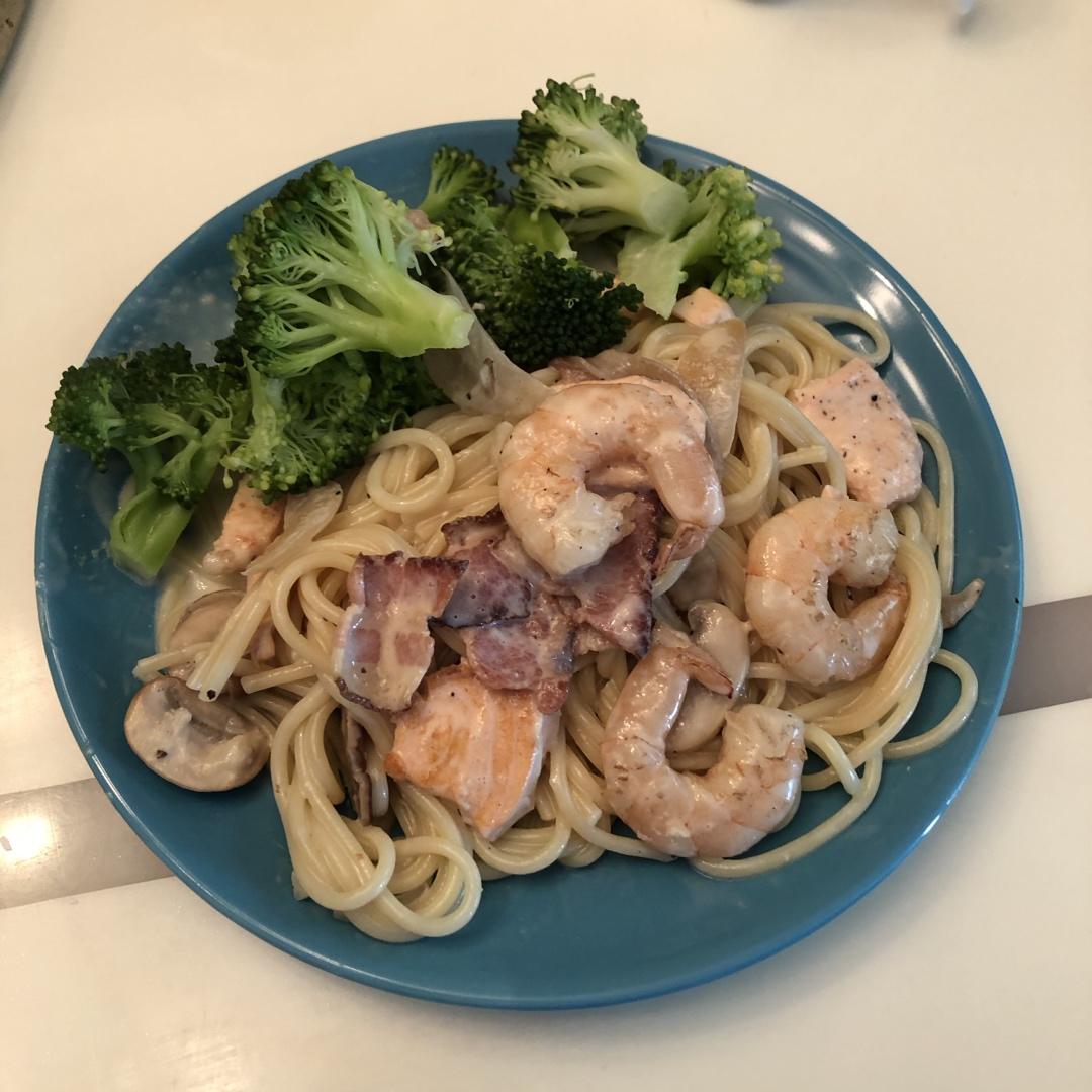 白汁蘑菇培根意粉
